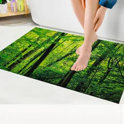 Elanza Pack Of 1 Green Leaves Printed Anti-Skid Microfiber Bath Rugs-picture-25