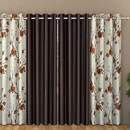 Galaxy Home Decor Brown & Cream 4 Pieces Floral Printed WindowCurtain-image-74