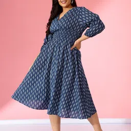Femvy Women Floral Printed Wrap Midi Dress-image-40