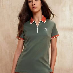 U.S. Polo Assn. Women Polo Collar Pure Cotton T-shirt With Zip-picture-21