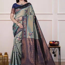 BAFNA MENS WEAR Ethnic Motifs Zari Art Silk Banarasi Saree image 2
