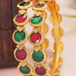 Anouk Women Set of 2 Gold-Plated Meenakari Design Brass Bangles-picture-28