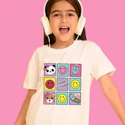 NUSYL Girls Graphic Printed Round Neck Cotton Oversized T-shirt-image-93