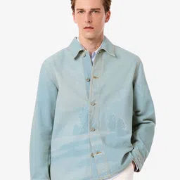 Lacoste Landscape Motif Printed Spread Collar Denim Cotton Comfort Relaxed Fit Shirt-picture-27