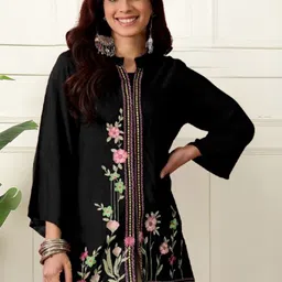 MS.MATWALI Floral Embroidered Pure Crepe Kurti image 5
