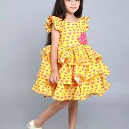 Pink Chick Print Flutter Sleeve Fit & Flare Dress image 4