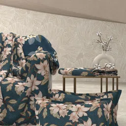 Pure Decor Blue & Peach-Coloured Floral Polycotton 4 Piece Double King Superfine Bedding Set-image-84