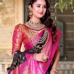 AKSH FASHION Woven Design Zari Silk Blend Designer Banarasi Saree image 2