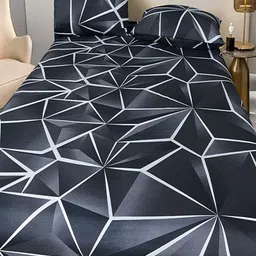 JC HOME Black & White Geometric Polycotton 140 TC Double Queen Bedsheet Set-1.5 m x 2 m image 2