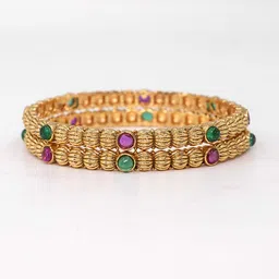 South Temple Jewellery Set Of 2 Gold-Plated Stone-Studded Bangles image 4