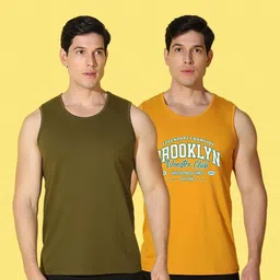 WOOSTRO Men Pack of 2 Typography Printed Round Neck Cotton Slim Fit Sports T-shirts image 2