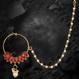 Anouk Gold-Plated Cubic Zirconia Stone-Studded & Beaded Chained Nosepin-picture-37