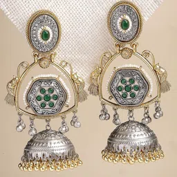 KARATCART Gold Plated Kundan Studded Dome Shaped Jhumkas Earrings-picture-22