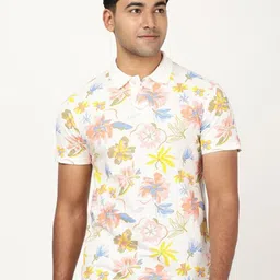 Indian Terrain Floral Printed Polo Collar Short Sleeves Pure Cotton T-Shirt-picture-17