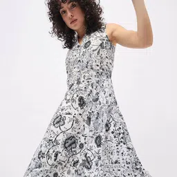 Deewa Floral Print Crepe A-Line Midi Dress image 4