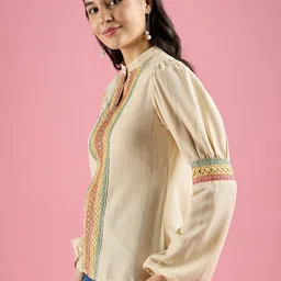 CORSICA Geometric Mandarin Collar Puff Sleeve Top image 3