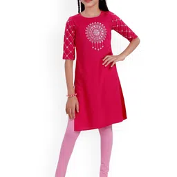 MASTARANG Girls Geometric Embroidered Mirror Work Kurta With Leggings-picture-45