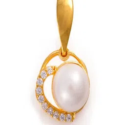 Vinayak Jewellers Women White & Gold-Plated Zirconia & Pearls Studded Oval Pendant-picture-14