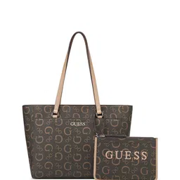 GUESS Women Delphine Typography Structured Shoulder Bag with Pouch-picture-30