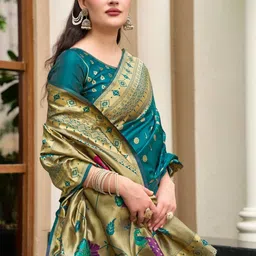 Mitera Ethnic Motifs Zari Silk Blend Heavy Work Paithani Saree image 2