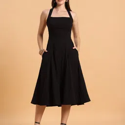 AKANYA Women Halter Neck Sleeveless Organic Cotton Fit & Flare Midi Dress-picture-14
