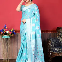 Areca Designer Ethnic Motifs Zari Linen Blend Banarasi Saree-picture-26