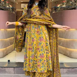 BAIRAJ Women Floral Printed Kurta with Palazzos & Dupatta image 5