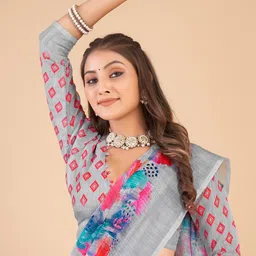 Mitera Floral Linen Blend Sungudi Saree image 3