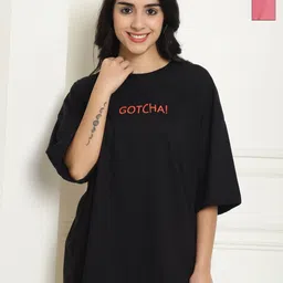 Metronaut Women Pack of 2 Graphic Printed Round Neck Cotton Oversized T-shirts-image-55