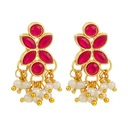 aadita Gold-Plated Kundan Studded Floral Shaped Drop Earrings image 5