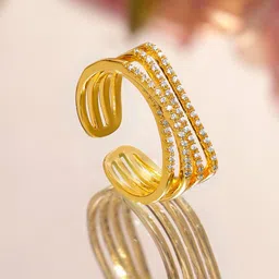Rubans 18K Gold-Plated Adjustable Crystal Studded Finger Ring-picture-19
