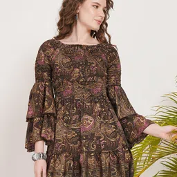 Boholyfe Twilight plum ruffle sleeve mini dress-image-60