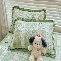 JC HOME Green 162 TC Double King Bed Cover With Pillow Covers image 5