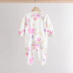 NEXT Infants Pack of 3 Floral Print Pure Cotton Sleepsuit image 2