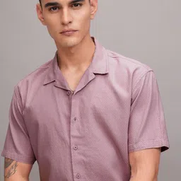 HIGHLANDER Men Cuban Collar Textured Cotton Relaxed Fit Casual Shirt-picture-36