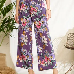 Berrylush Women Floral Printed Relaxed Loose Fit High-Rise Pleated Trousers-image-59