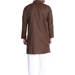 Aaryavar Geometric Woven Design Mandarin Collar Thread Work Cotton Straight Kurta image 3