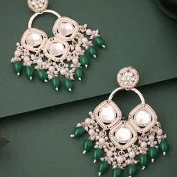 MEIRA JEWELLERY Silver Plated Artificial Stone Studded & Beaded Contemporary Drop Earrings-picture-24