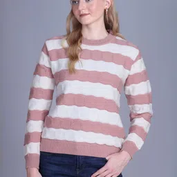 DressBerry Women Pink Wool Striped Sweaters-image-24