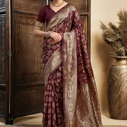 HERE&NOW Woven Design Zari Silk Blend Banarasi Saree-picture-19