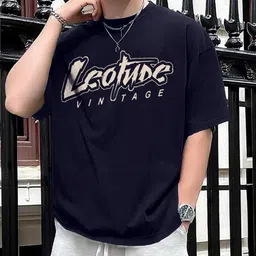 Men Printed Round Neck Cotton Blend Blue T-Shirt-image-79