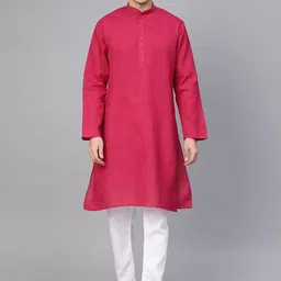 MANQ Men Pink & White Solid Kurta with Pyjamas-picture-20