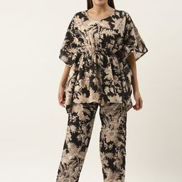 SANSKRUTIHOMES Women Black & Beige Printed Cotton Night suit-picture-48