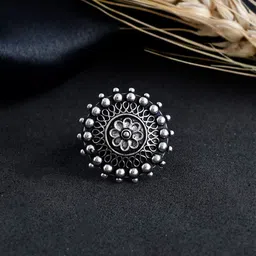 NAMAN ARTS Silver-Plated Oxidised Adjustable Finger Ring-picture-27