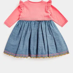 mothercare Girls Applique Flared Pure Cotton Pleated Dungarees With Crop Cardigan & Socks image 4