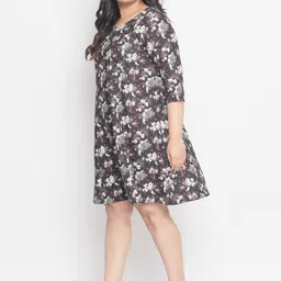 Amydus Women Plus Size Black Printed A-Line Dress image 4