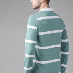 Roadster Men Blue & White Striped Polo Collar Pure Cotton T-shirt image 3