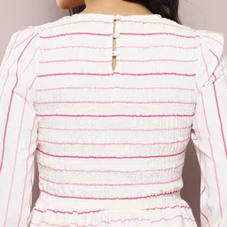 aaliya Striped Puff Sleeve Fit & Flare Midi Dress image 2