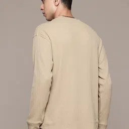 The Roadster Lifestyle Co. Self-Striped Drop-Shoulder Sleeves Oversized T-shirt image 5