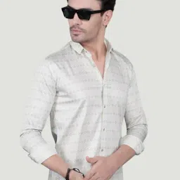 ALMATY Nikon Cream Cotton Printed Shirt-image-12